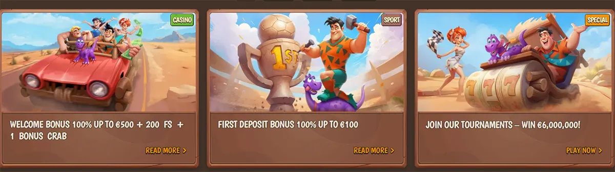 Explore the latest promotions at Stone Vegas Casino, including a 100% welcome bonus up to €6,500 + 200 free spins, a 100% sports bonus up to €100, and exciting tournaments with prizes up to €6,000,000.