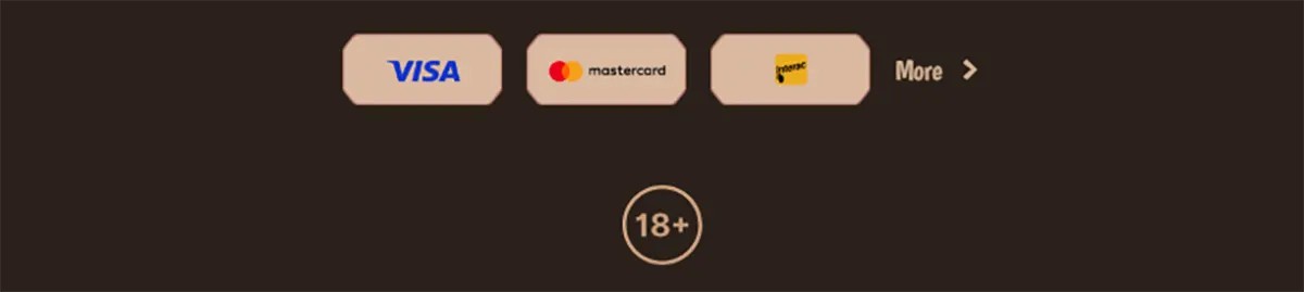 Stone Vegas Casino payment methods including Visa, Mastercard, and Paysafecard with 18+ responsible gambling notice displayed on dark background