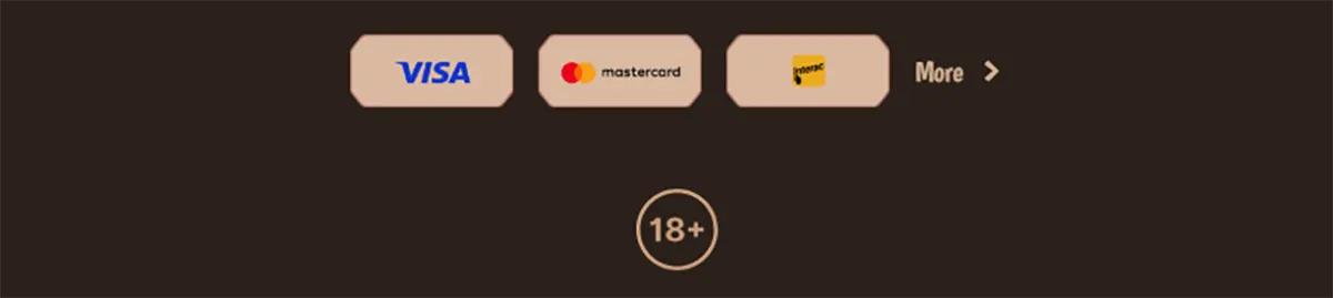 Stone Vegas Casino payment methods including Visa, Mastercard, and Paysafecard with 18+ responsible gambling notice displayed on dark background